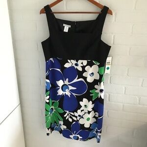 NWT London Times Mini Dress Black/Kelly Green/Blue Mod floral Retro Size 14